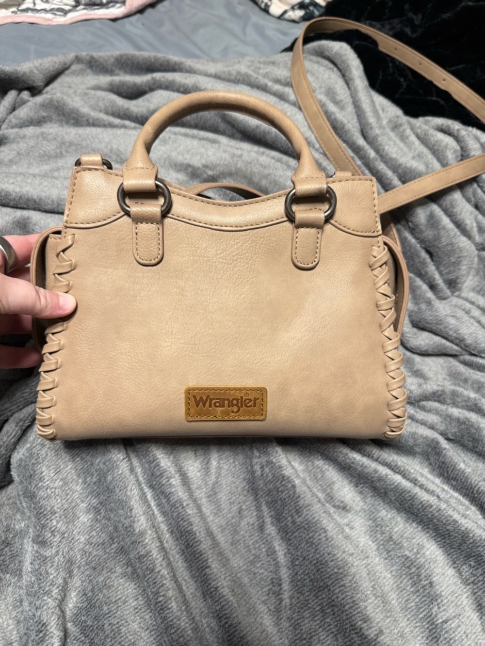 Wrangler Beige Satchel with Top Handles and Crossbody Strap with matching wallet